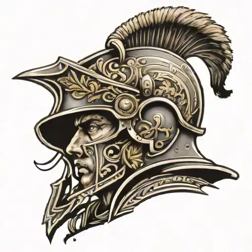 Roman Soldier With Football Helmet Adorned With Intricate