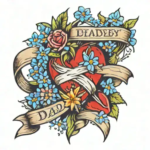 Ribbon Heart Dad Forget Me Not Flower Intertwined