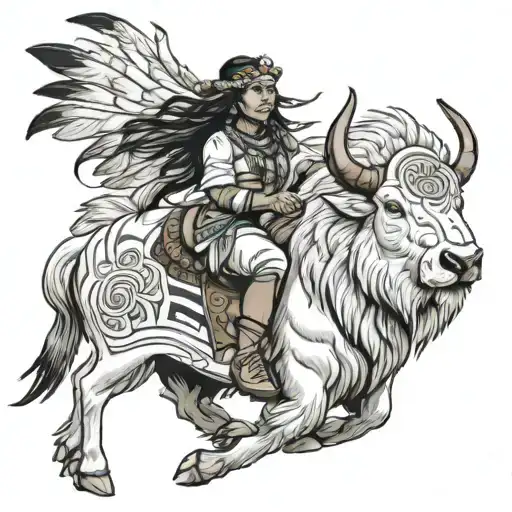 White Bison Native Woman Riding