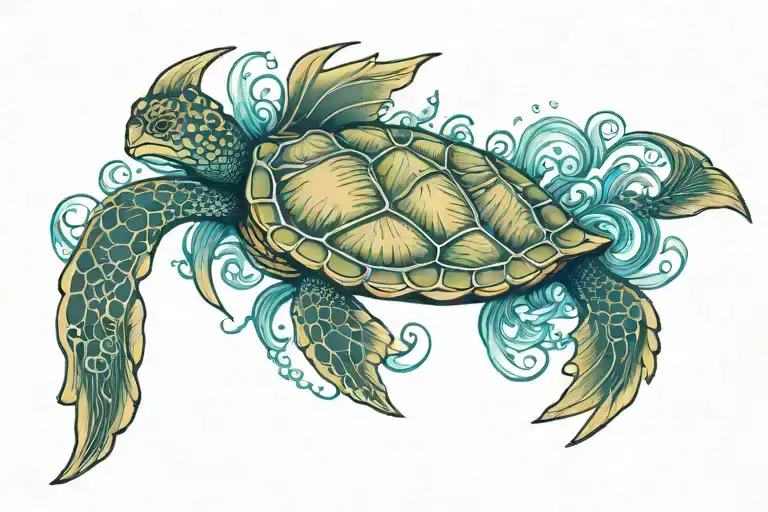 Ocean Theme Sleeve Sea Kelp Fish Sea Turtle