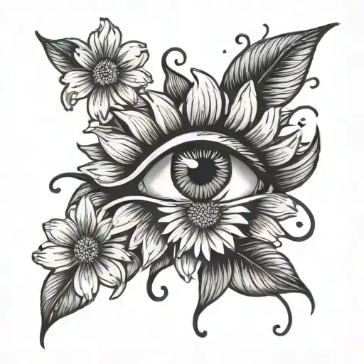 Minimal Tattoo With Eye And Daisy Flower Blooming