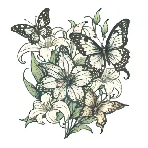 Butterflies And Lily Flowers Symbolizing Strength