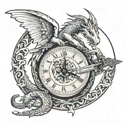 Angel Holding A Sword Clock Dragon