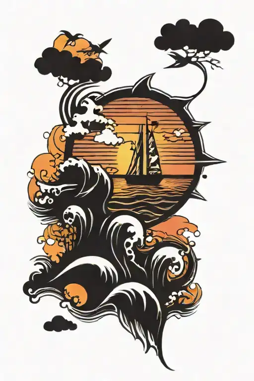 Sea And Sunset Scene