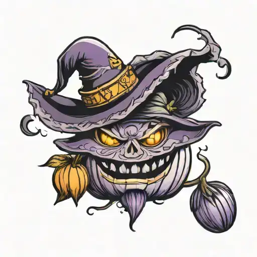 Cute Pumpkin With Purple Witch Hat