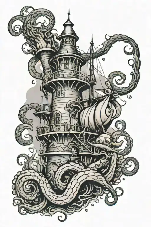 Lighthoouse And Underwater Kraken Emerging