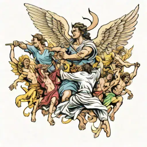 Angel Fighting Large Group Of People