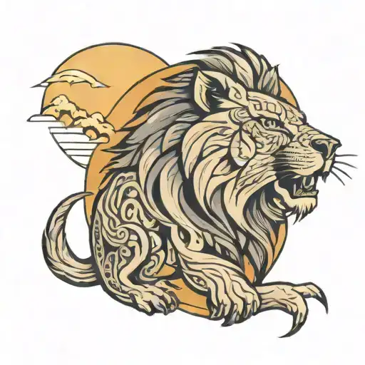 Lion Wolf Howling At The Moon