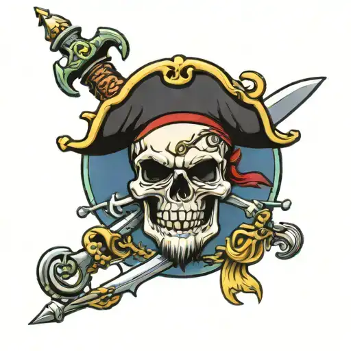 Pirate Skull With 2 Crossed Swordes And Trident Piercing