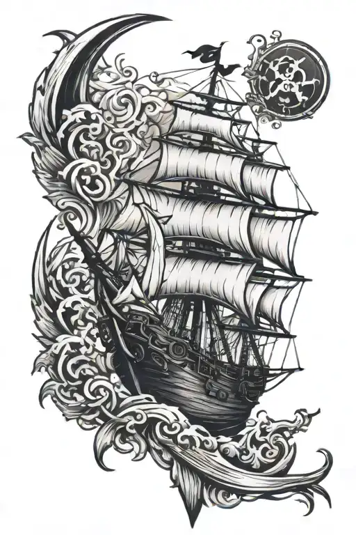 Pirate Ship Above Crossed Daggers