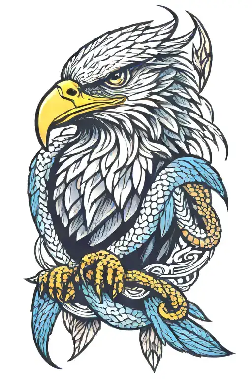Traditional Eagle With Snake In Its Claws And Tribal In The Background