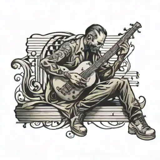 A Man Sitting On A Sheet Of Music