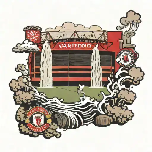 Old Trafford Stadium With A Waterfall Scene With Flowing