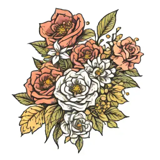 Fine Line Flower Bouquet With June July And March Birth Flowers