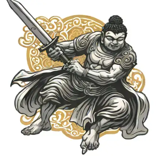 Buddha Warrior Wielding A Sword