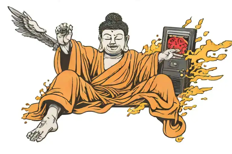 A Buddha Smashing A Tv Screen