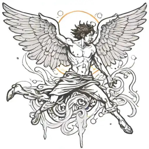 Icarus Falling From The Sky With His Wings Wide And Melting