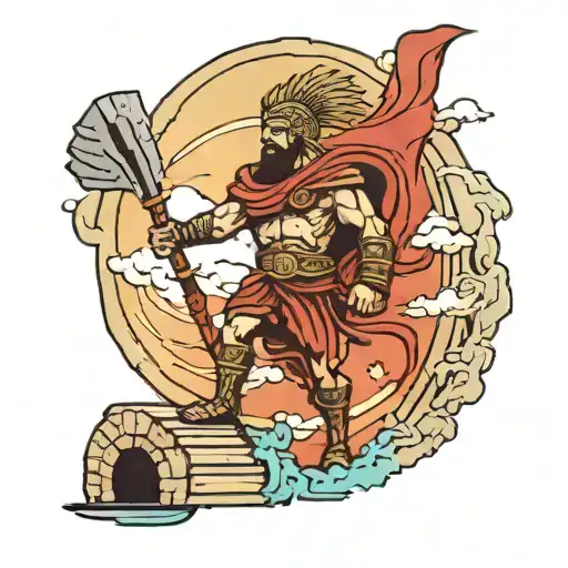 An Upper Arm Tatoo With A Spartan Warrior Walking The Sky Stairs To The Paradise