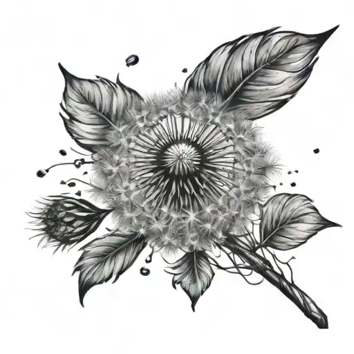 Dandelion With 6 Floating Seeds Drifting Away