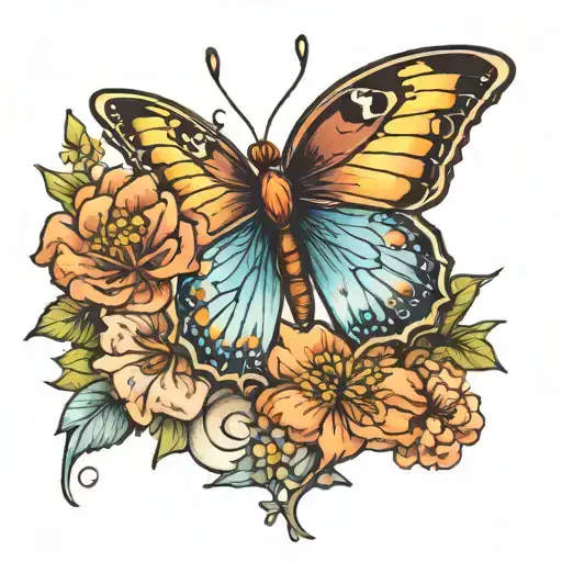 Butterfly With March January And October Birth Flowers