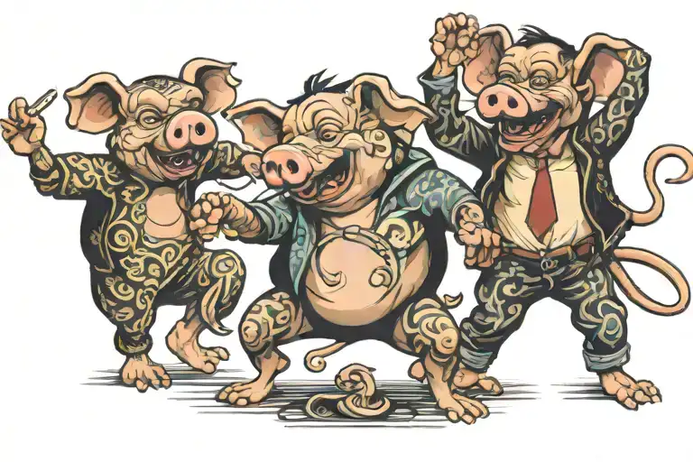 Pig & Monkey & 2 Rats Dancing