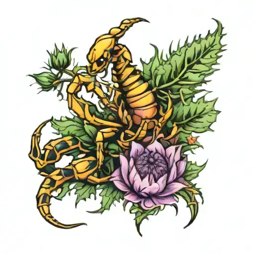 Scorpion And Thistle Plant Growing Together