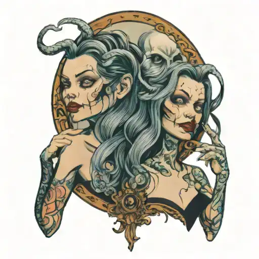 Girl In Front Of Mirror As Scary Creature Pulls A Smile On Her Face