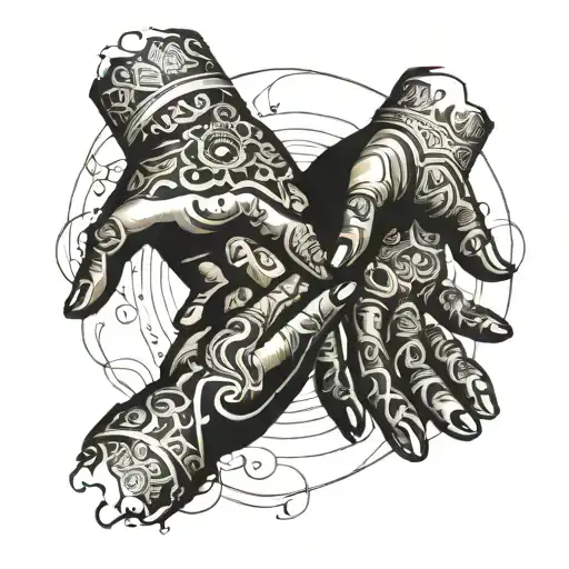 Two Hands Painting Each Other In A Circle