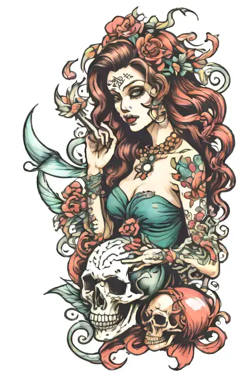 Mermaid Holding Skull