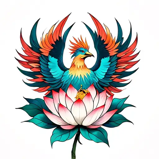 Phoenix Bird Above A Lotus Flower Blooming