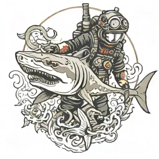Helmetdiver Friend With Shark Surrounded