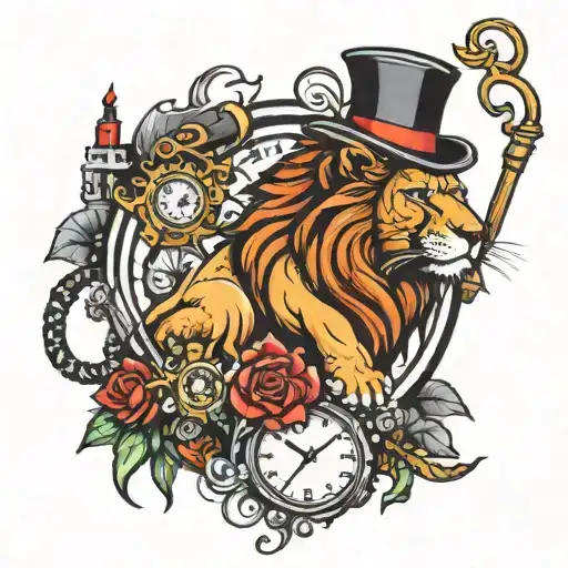 Lion With Alarm Clock And Band Instrument