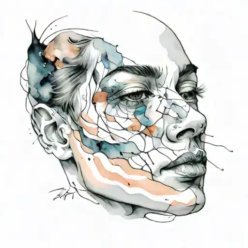 Minimalist Face Looking Forward With Watercolor Explosion Behind