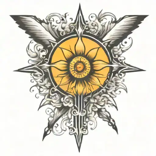 Cross With Sun Rays And One Flower