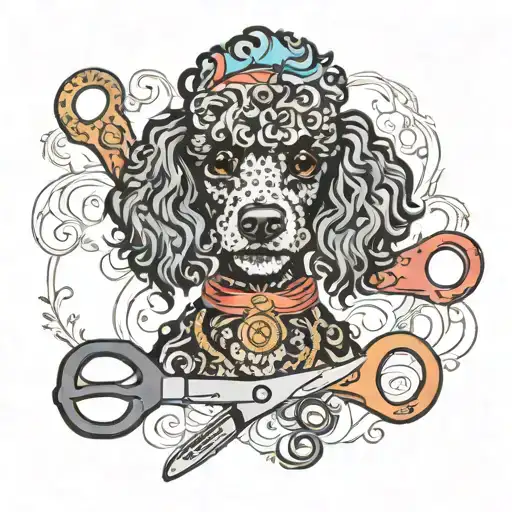 Grooming Shears With Black Poodle Dog Adorned