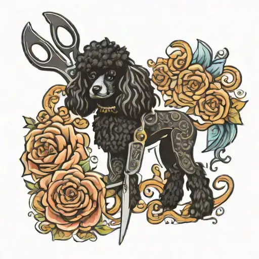 Grooming Scissors With Black Poodle Dog Adorned