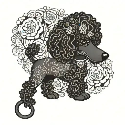 Black Poodle Adorned With Intricate Floral Patterns