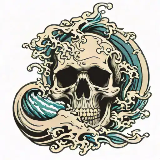 Skull And Waves Crashing In The Background