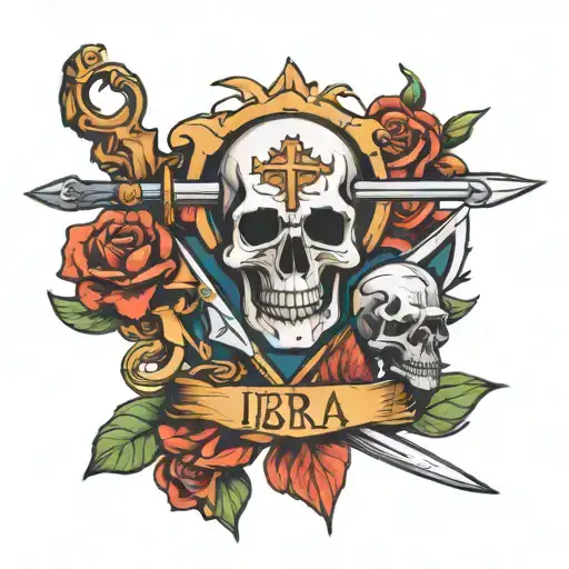 Libra Tattoo With Sword And Skull In Minimalist Style