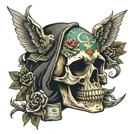 Money Skull With Scripture Verses Flowing