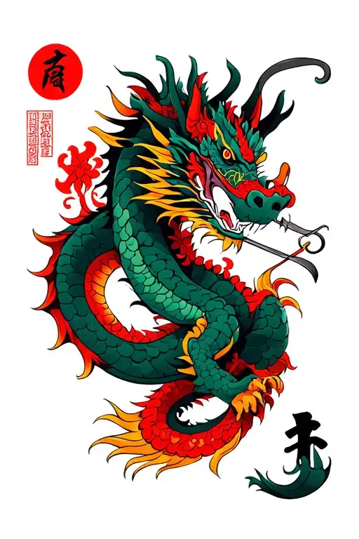 Japan Dragon With Samourai