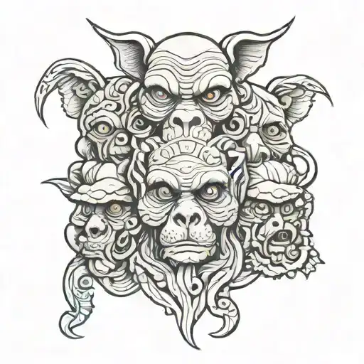 See No Evil Hear No Evil Speak No Evil Tattoo With A Animal Combined And Patters