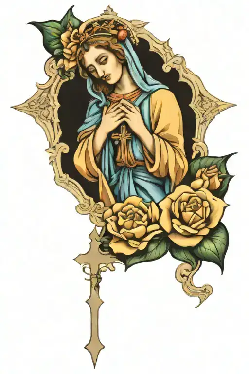 Cross With Mary Praying
