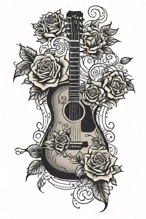 Guitar And Roses Intertwined
