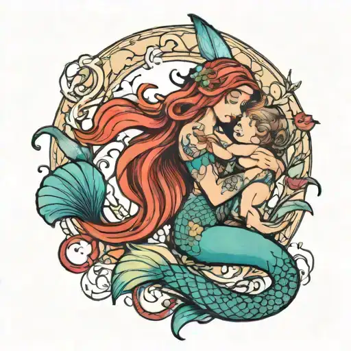 Mermaid Holding Child