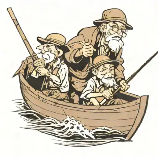 Old Man And A Boy In A Boat Fishing