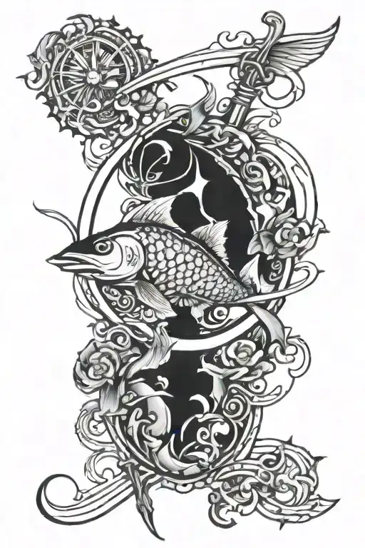 Pisces With Trident Surrounded