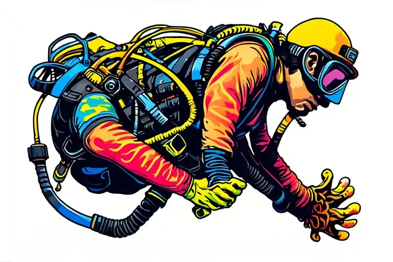 Colorful Side View Of Scuba Diver No Background Just The Diver