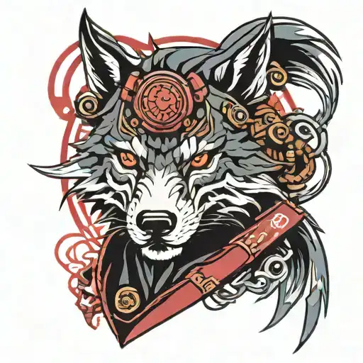 Samurai Logo Cyberpunk Wolf