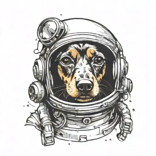 Dachshund Head In Astronaut Helmet In Space
